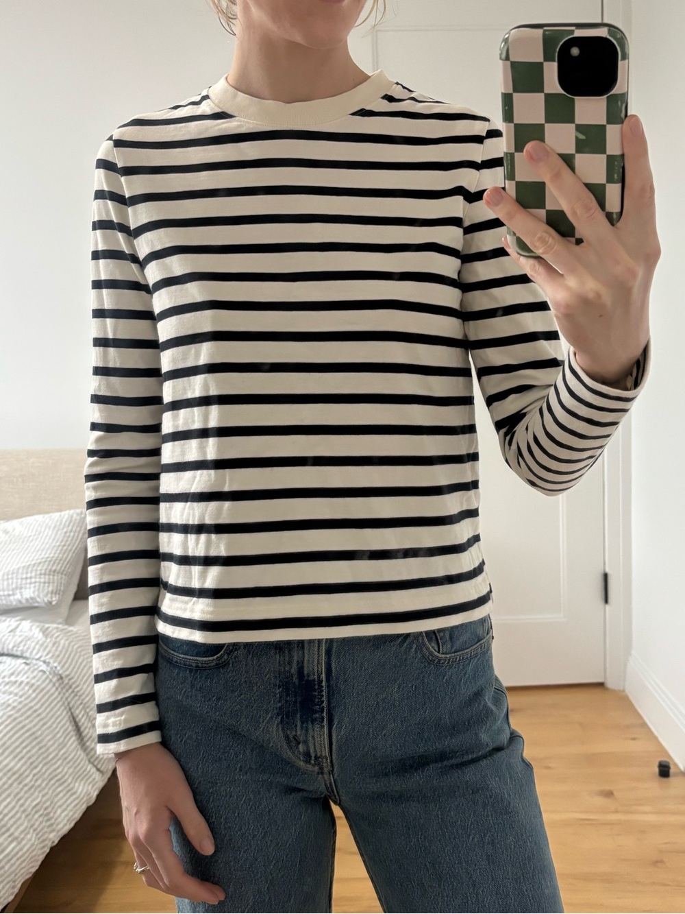 COS Black and Cream Striped Long Sleeve Tee